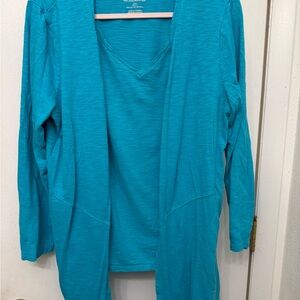 Turquoise Long Sleeve Cardigan and Top Set EUC